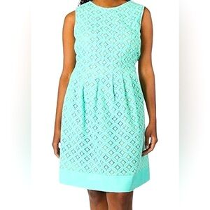 Jessica Howard Pintuck Fit & Flare Lace Linen Pastel Mint Teal A Line Dress 16